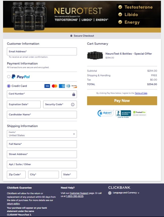 NeuroTest Official Website Secure Order Page